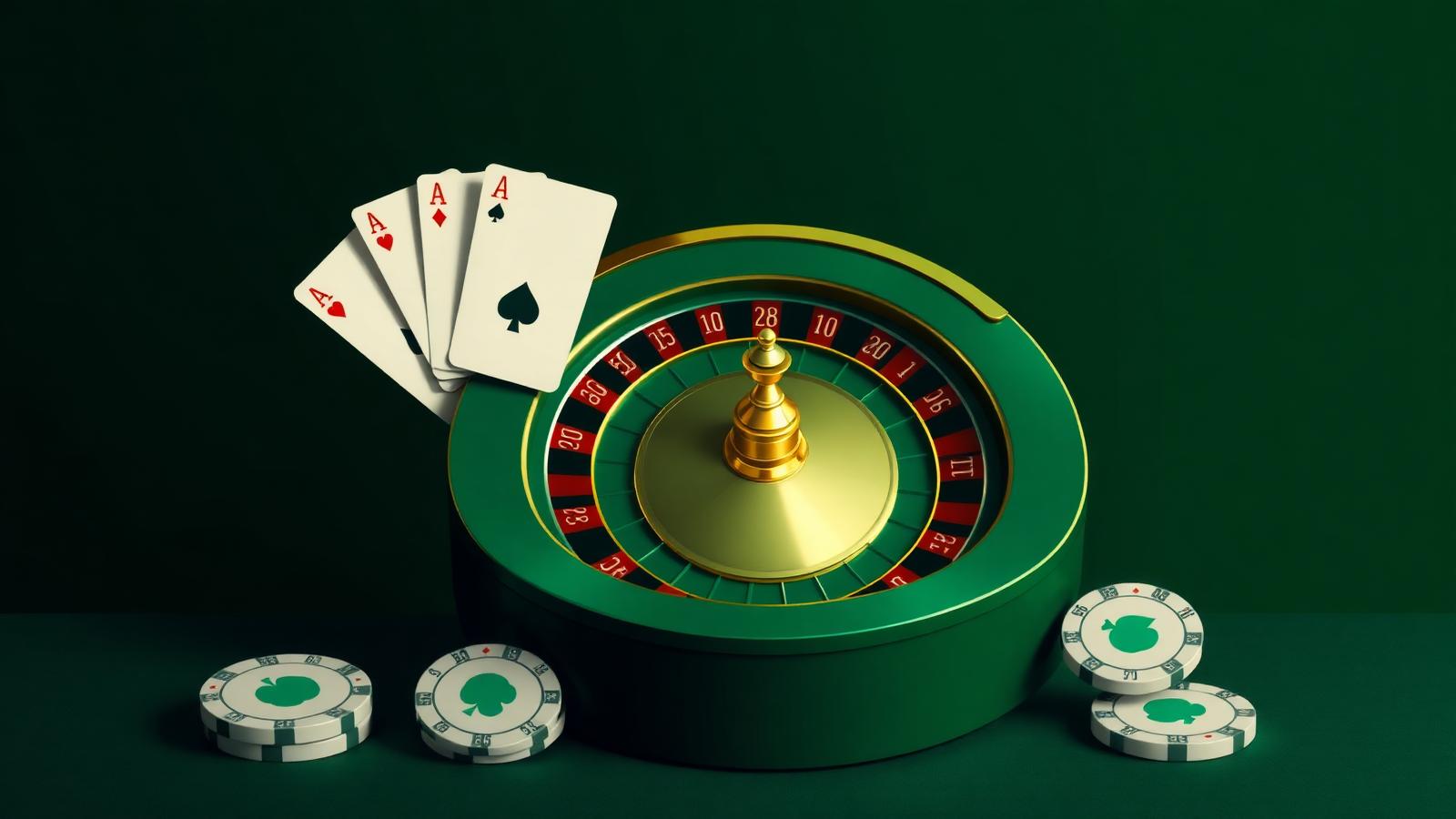 Ruleta europea con cartas y fichas doradas sobre tapete verde, simbolo de casinos online europeos